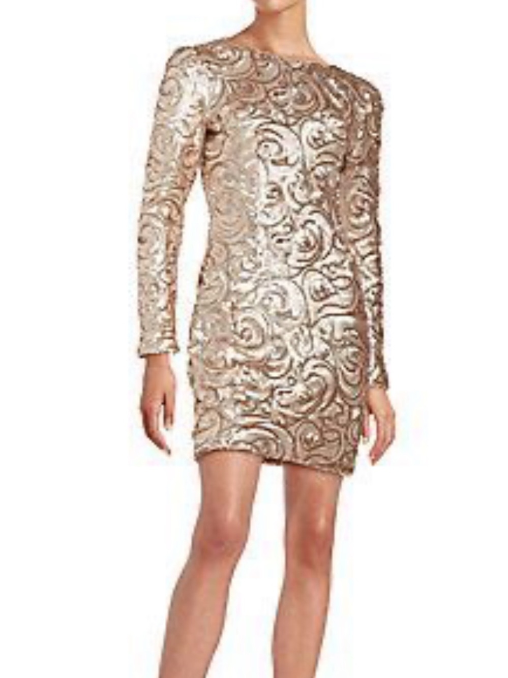 Stylestalker Onscene Sequined Long Sleeve Cocktail Dress in Gold Size M